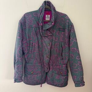 Vintage Colmar Made in Italy Ski Jacket Pink Purple‎ Grey Abstract Print Size 8